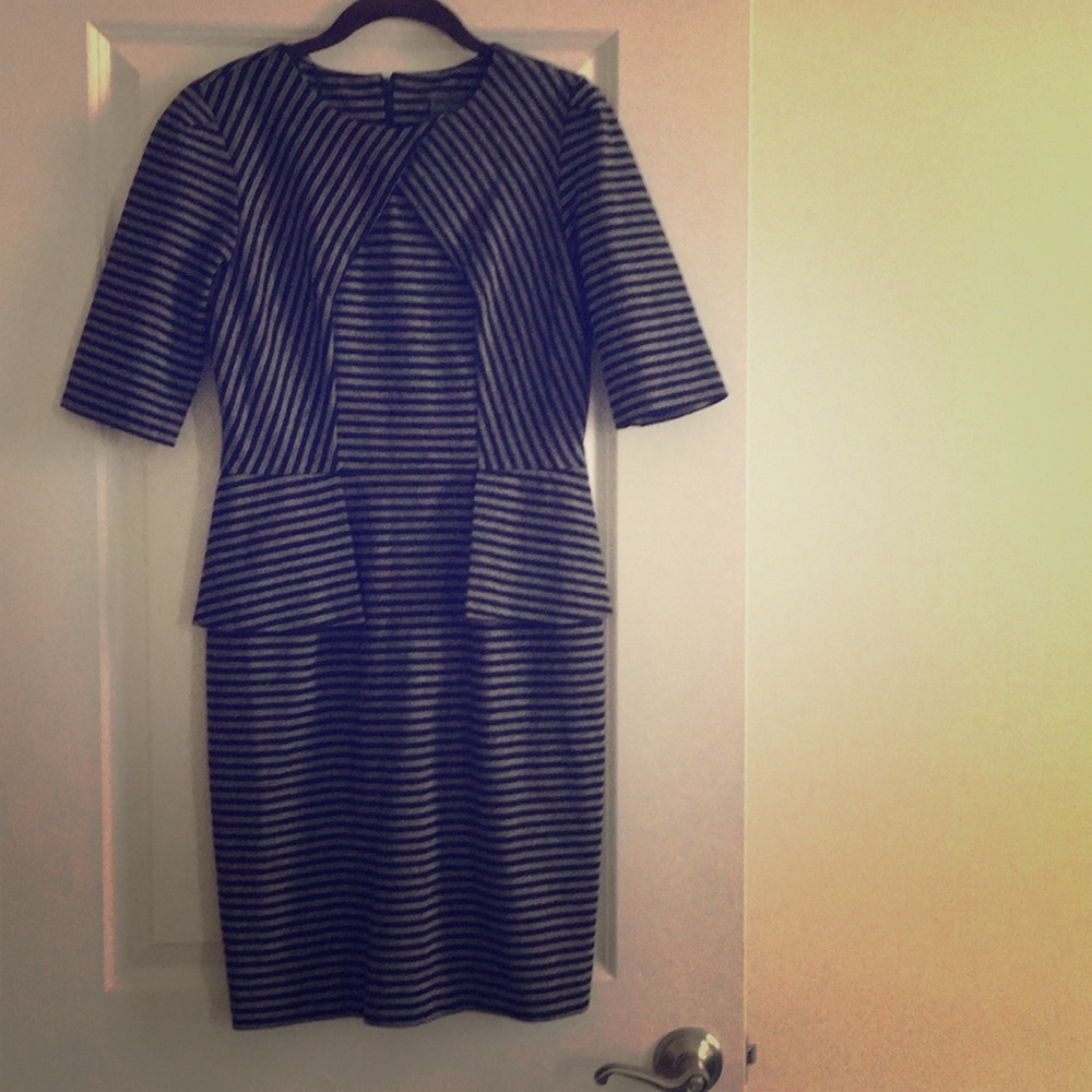 Peplum navy striped work dress